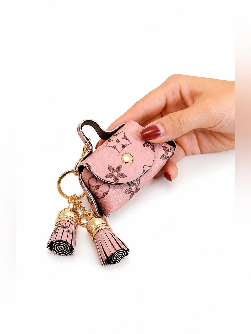 Designer Style Mini Handbag Tassel Keychain Handbag Charm Coin Purse Pink Gold